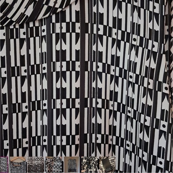 100% Silk Sleeveless Blouse Black and White with Geometric Print - Picture 9 of 10
